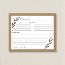 Cartão de Receita de Chá de panela Kraft & Rustic