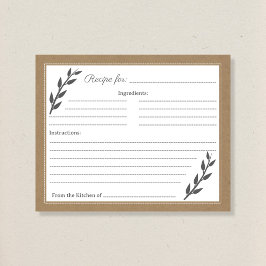 Cartão de Receita de Chá de panela Kraft & Rustic
