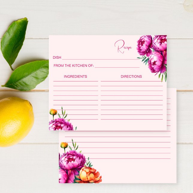 Cartão de receita de chá de panela magenta cor-de- (Pink magenta bridal shower recipe card
Pink magenta peach peonies spring summer bridal shower )