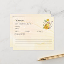 Cartão de receita de chá floral para chá de noiva