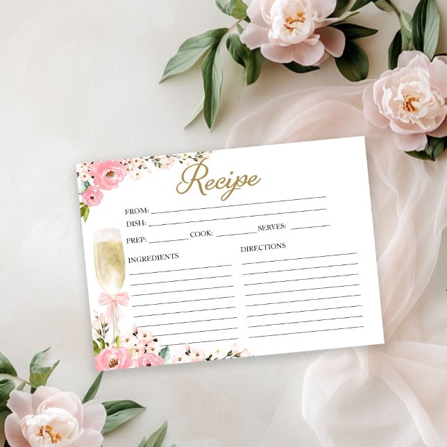 Cartão de Receita de Chás de Bebê Rosa Floral Cham (Criador carregado)