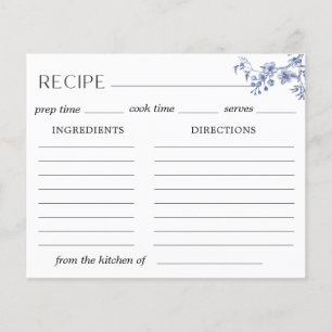 Cartão de Receita de Chinoiserie Floral Azul Delft