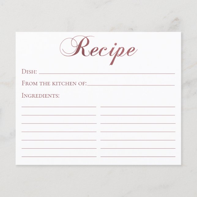 Cartão de Receita de Chuveiro de Noiva com Letra E (Frente)