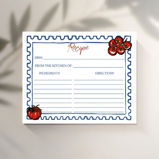 Cartão de receita de chuveiro de noiva italiano To (Cherry Tomato blue post stamp Italian bridal shower recipe cards bridal shower games)