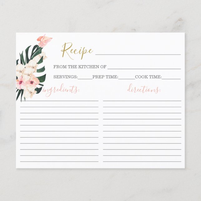 Cartão de Receita de Chuveiro de Noiva Rosa Tropic (Frente)