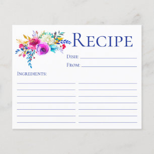 Cartão de Receita de Chuveiro Floral Azul Elegante