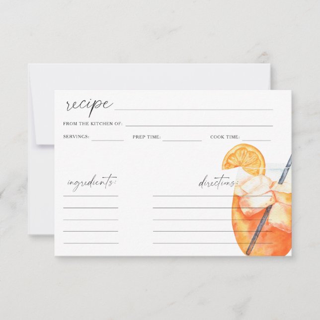 Cartão de receita de coquetel aperol spritz aquare (Frente)