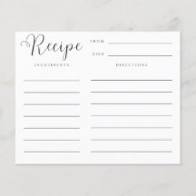 Cartão de Receita de Cozinha para Chá de Panela