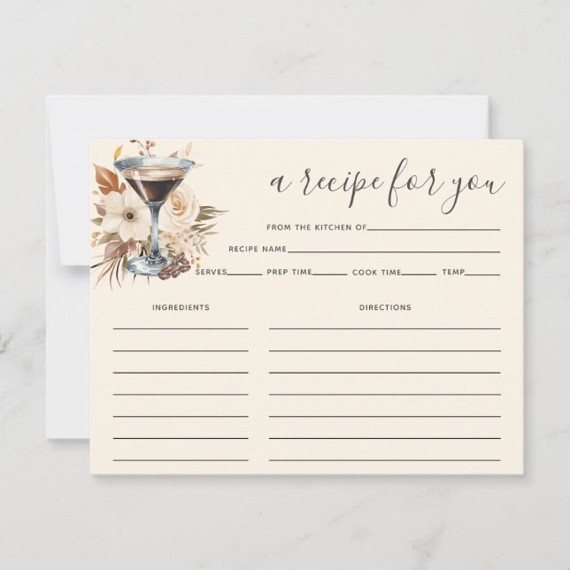 Cartão de Receita de Espresso Martini Chá de Noiva (Frente)