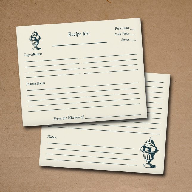 Cartão de Receita de Festa de Noivado com Sundae d (Vintage Ice Cream Sundae Bridal Shower Recipe Card)