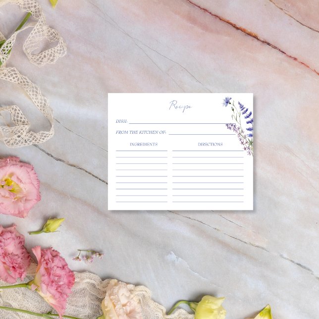 Cartão de receita de flores de flor selvagem (Wildflower boho meadow wild flowers spring summer bridal shower recipe card)