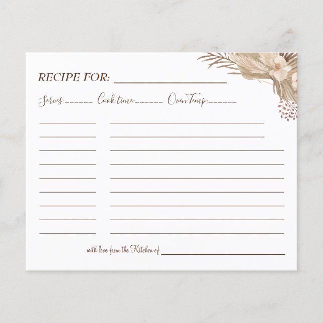 Cartão de Receita de Grama Floral Pampa (Frente)