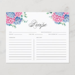 Cartão de Receita de Hydrangeas Azul e Cor-de-Água