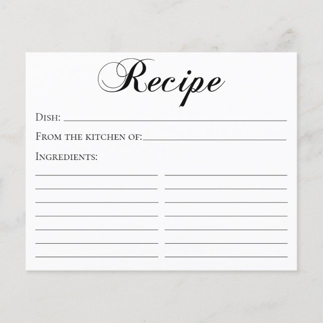 Cartão de Receita de Letra Elegante (Frente)