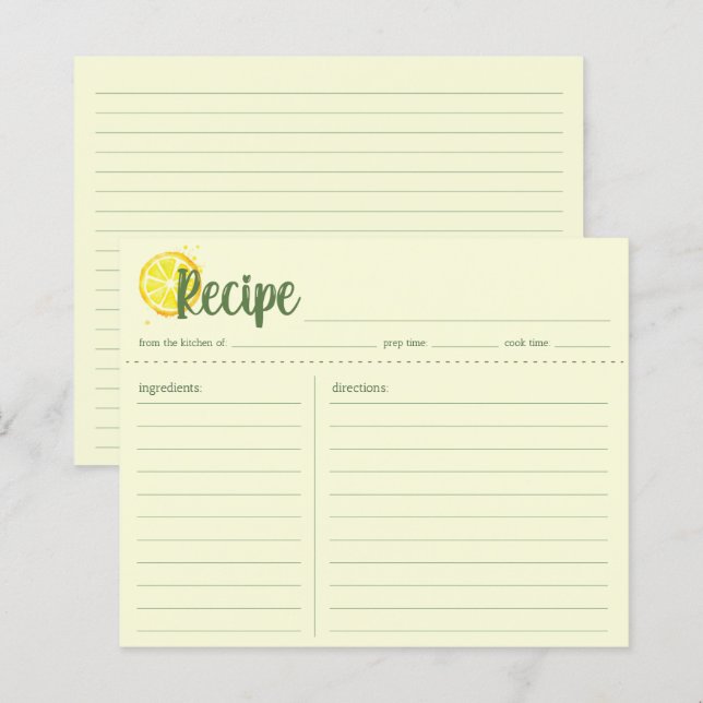 Cartão de Receita de Limões Amarelos, Novo Lar Par (Frente/Verso)