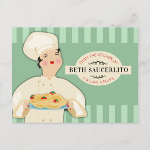 Cartão de receita de livros de cozinha de chef ita