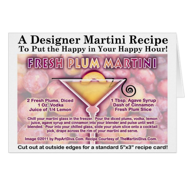 Cartão de Receita de Martini de Ameixa Fresca (Frente Horizontal)