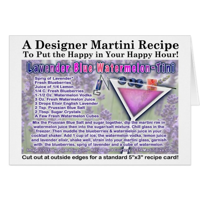 Cartão de Receita de Martini de Melancia Lavanda A (Frente Horizontal)