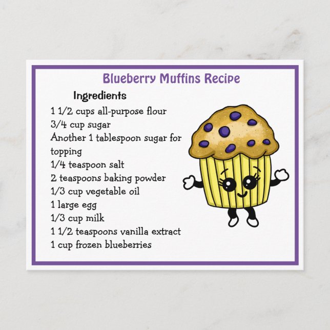 Cartão de Receita de Muffins de Blueberry (Frente)
