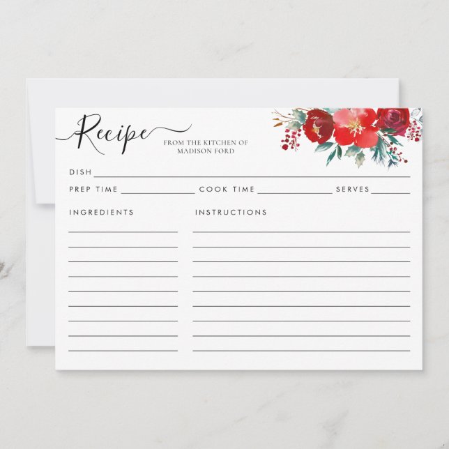 Cartão de Receita de Natal Holly Holly Floral Mode (Frente)