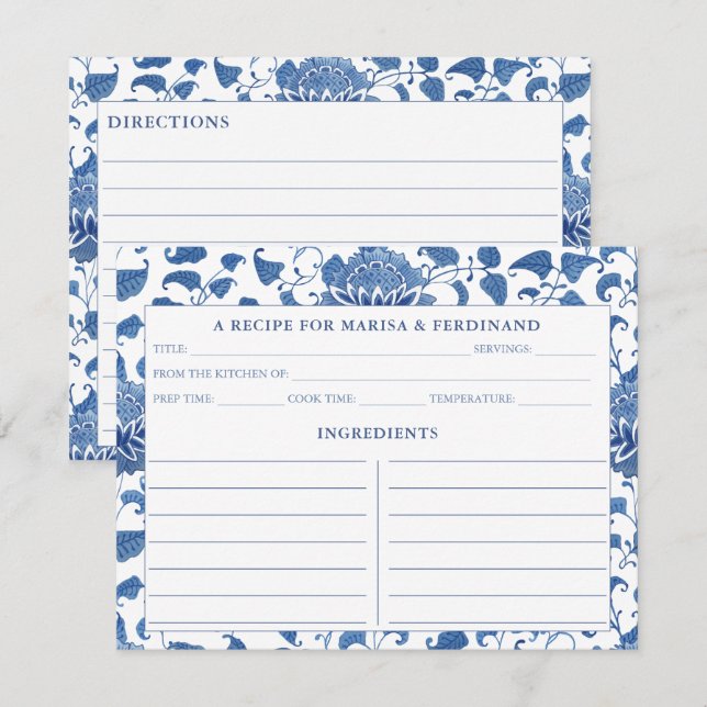 Cartão De Receita De Padrão Elegante Da China Azul (Frente/Verso)