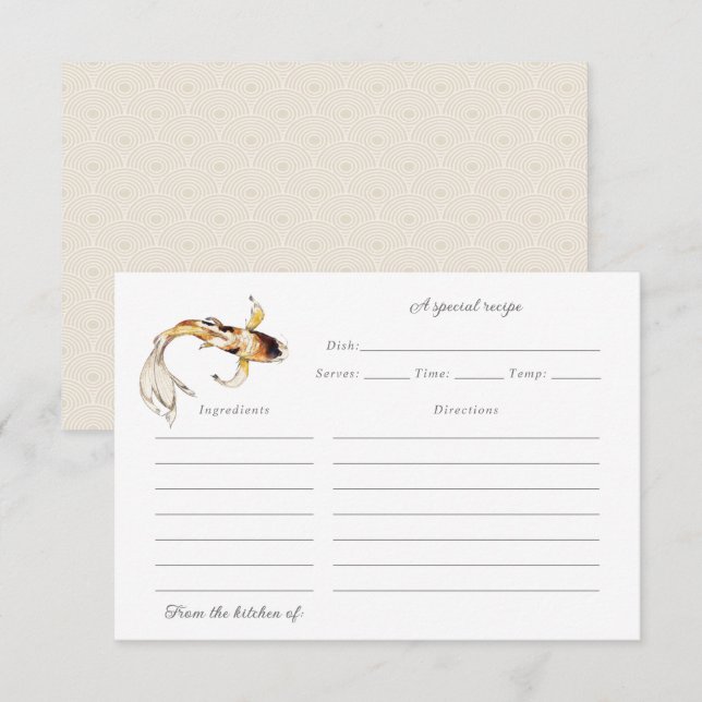 cartão de receita de peixe koi de aquarela (Frente/Verso)