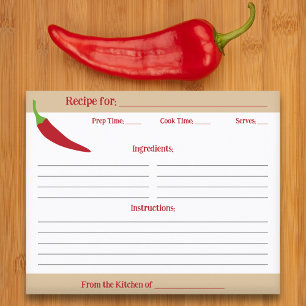 Cartão de Receita de Pimenta Vermelha
