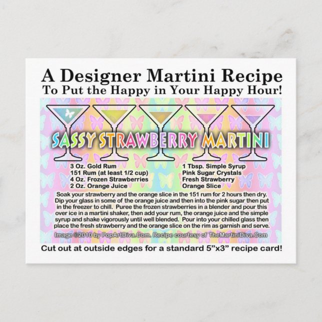 Cartão de Receita de Primavera Martini de Morango  (Frente)