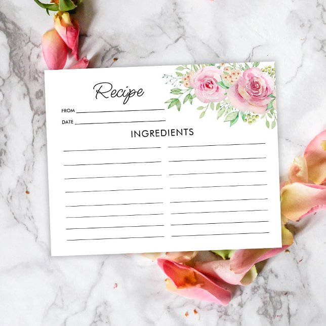 Cartão de Receita de Rosas Cor-de-Rosa Elegantes (Criador carregado)