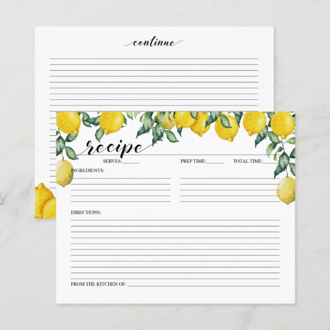 Cartão de Receita do Chá de panela Lemons (Frente/Verso)