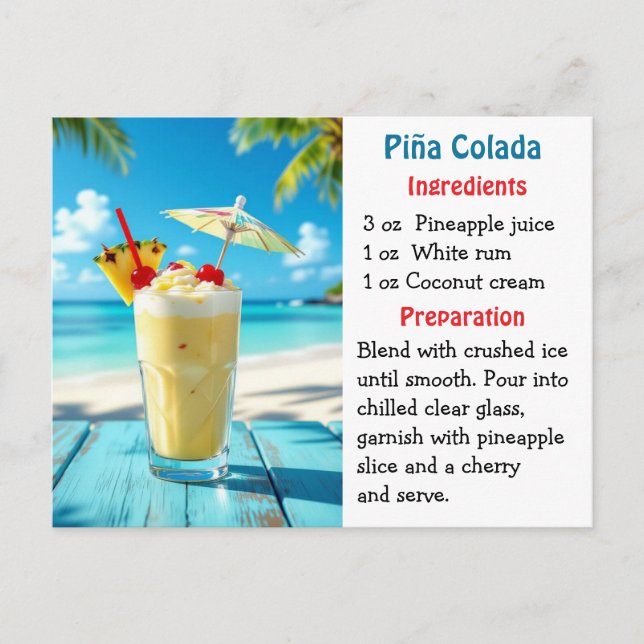 cartão de receita do Dia Nacional da Piña Colada (Frente)