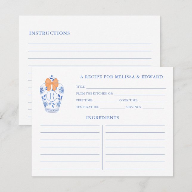 Cartão de Receita do Monograma de Chá de panela de (Frente/Verso)