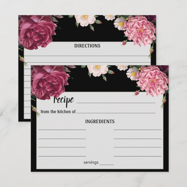 Cartão de Receita Elegante para Borgonha e Casamen (Frente/Verso)