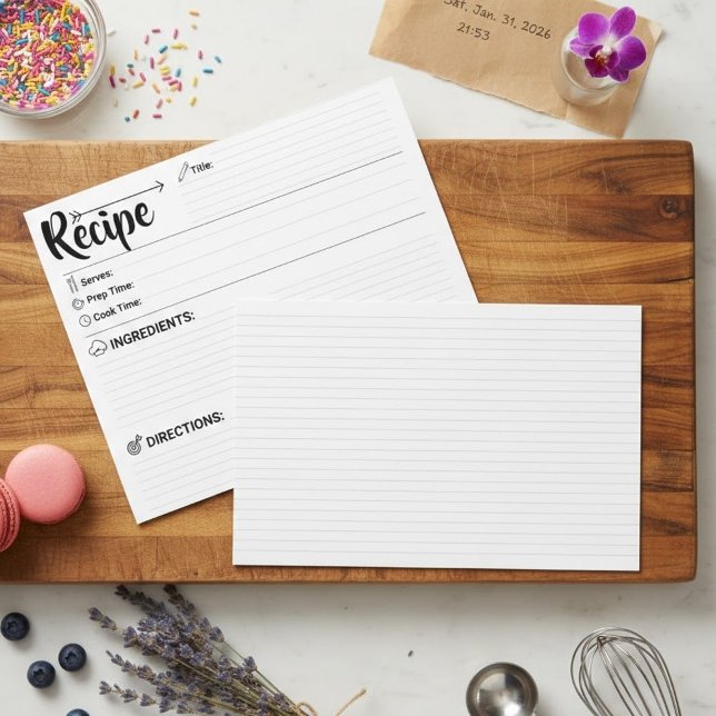 Cartão de Receita em Branco com Caligrafia Minimal (Minimalist Calligraphy Recipe Cards, Blank Recipe Cards for )