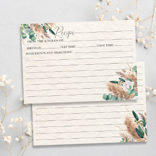 Cartão de Receita Eucalyptus Beige Boho Pampas Gra