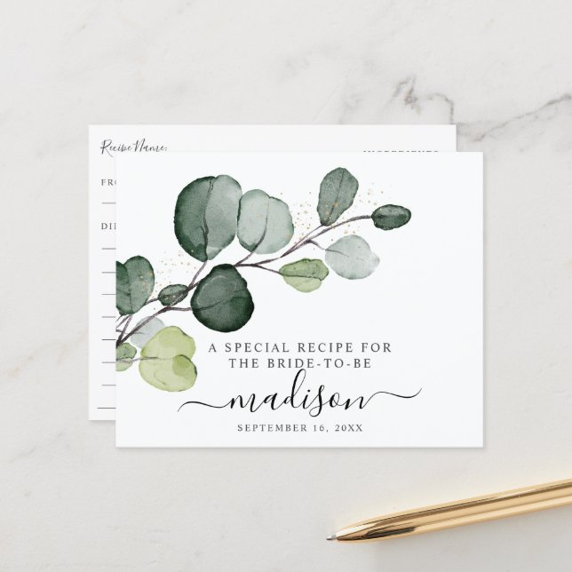 Cartão de Receita Eucalyptus Gold Splatter Chá de  (Frente/Verso In Situ)