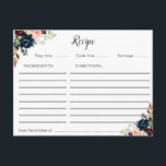cartão de receita floral azul e cor-de-rosa com ma<br><div class="desc">Um adorável design floral de aquarela com flores brancas de marfim. Os recursos deste design podem ser personalizados.</div>