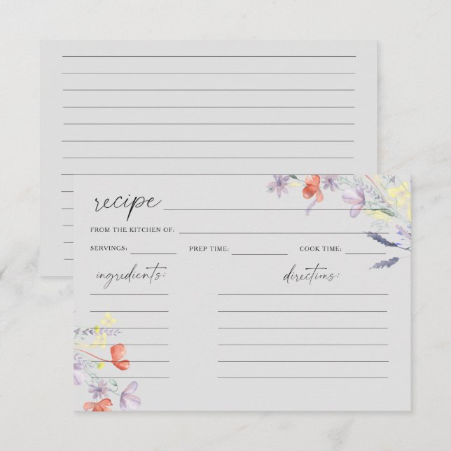 Cartão de receita floral Boho Wildflowers (Frente/Verso)