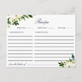 Cartão de receita floral branco de marfim de aquar