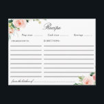 Cartão de receita floral cor-de-rosa com revestime<br><div class="desc">Um adorável design de flores de aquarela cor-de-rosa. Os recursos deste design podem ser personalizados.</div>