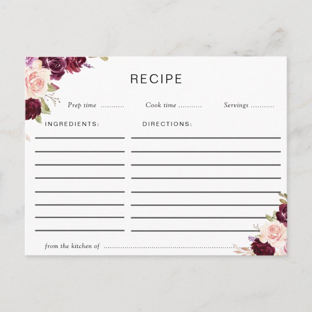 cartão de receita floral de ameixa e pêssego (Frente)