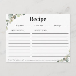 cartão de receita floral de eucalipto aquoso