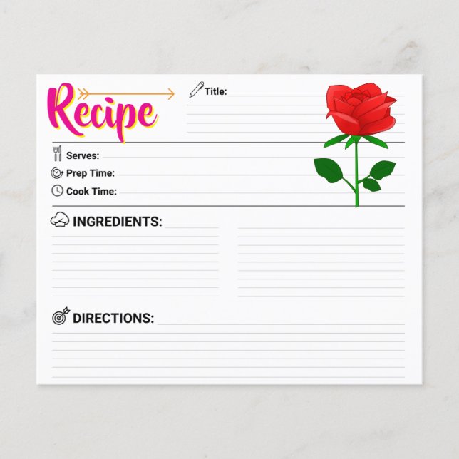 Cartão de Receita Floral em Branco de 2 Lados com  (Frente)
