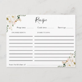 cartão de receita floral magnolia aquarela