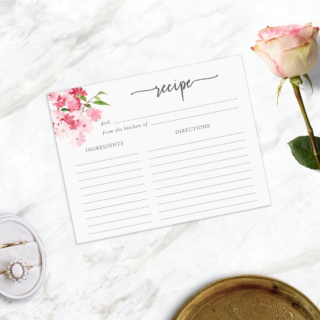 Cartão de Receita Floral Rosa (Red and Pink Roses Floral Recipe Card for Bridal Shower by Painted Paperie
)