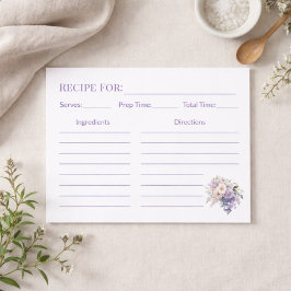 Cartão de Receita Floral Roxo Elegante para Aqueci