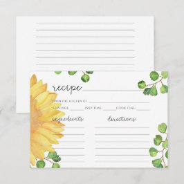 Cartão de receita minimalista girassol aquarela