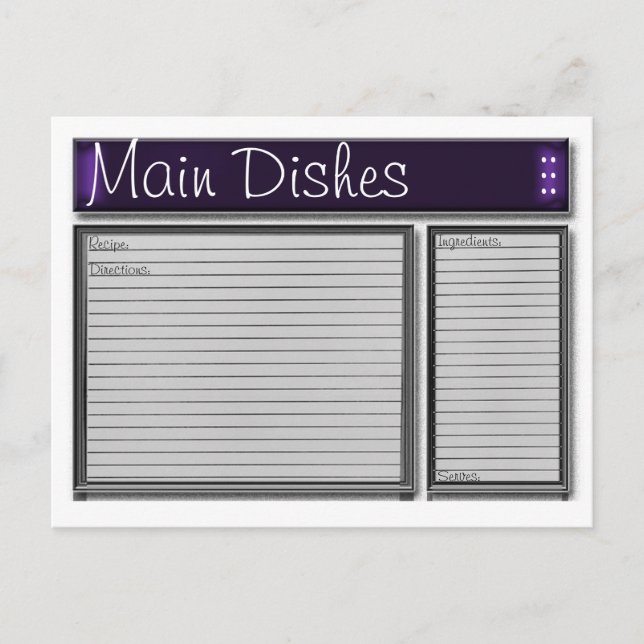 Cartão de Receita Personalizada de Destaques Roxos (Frente)