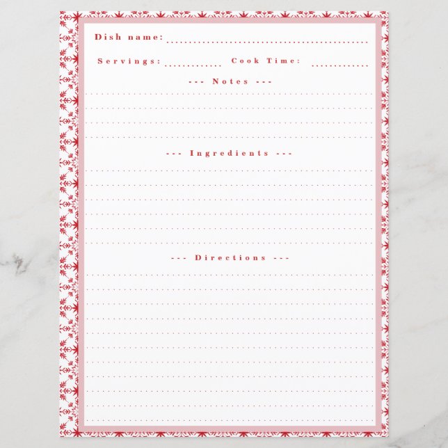 Cartão de Receita Personalizado com Notas para Bin (Frente)