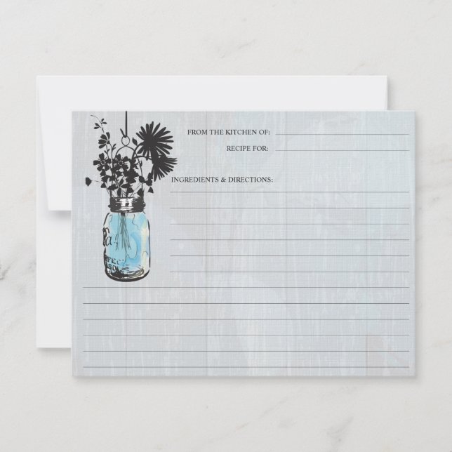 Cartão de Receita Rustic Blue Mason Jar & Wildflow (Frente)